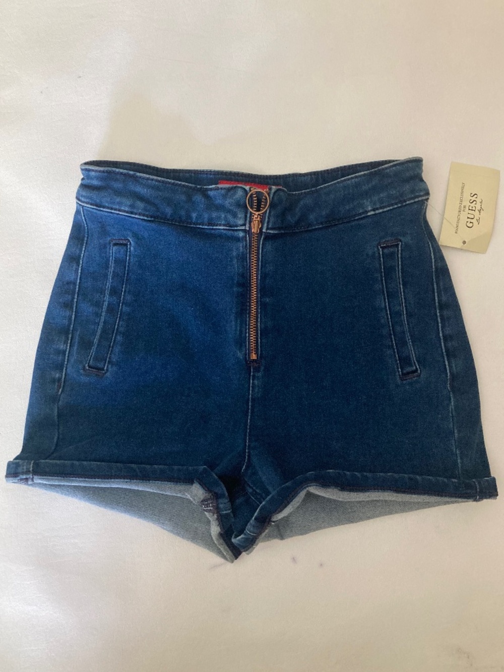 Nwt guess blue denim jeans zipper mini high waist shorts size 25